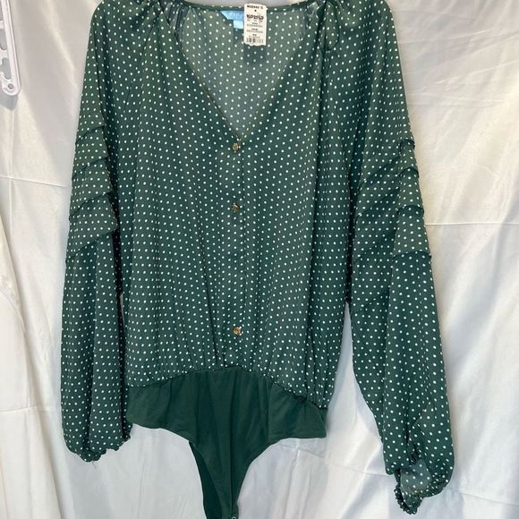 NWT Draper James bodysuit blouse XL green polka dot - Picture 2 of 11